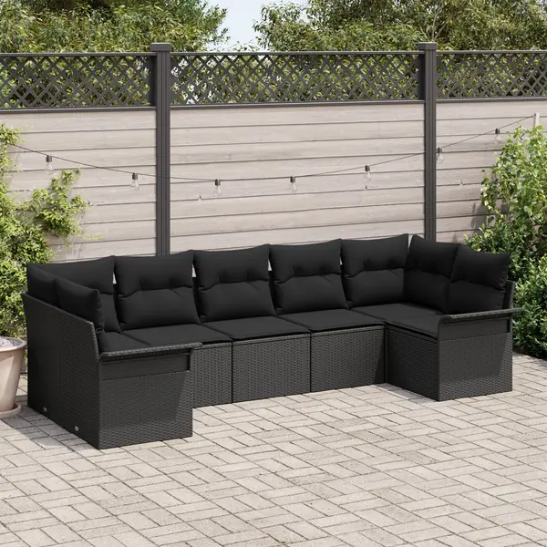 Gossi set de canapea de gradina cu perne negre din ratan poliester