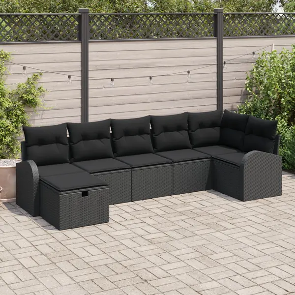 Gossi set de canapea de gradina cu perne negre din ratan poli
