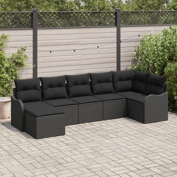 Gossi set de canapea de gradina cu perne negru din ratan polimeric, Gossi canapea de gradina pentru 2 persoane cu perne negru din ratan polimeric