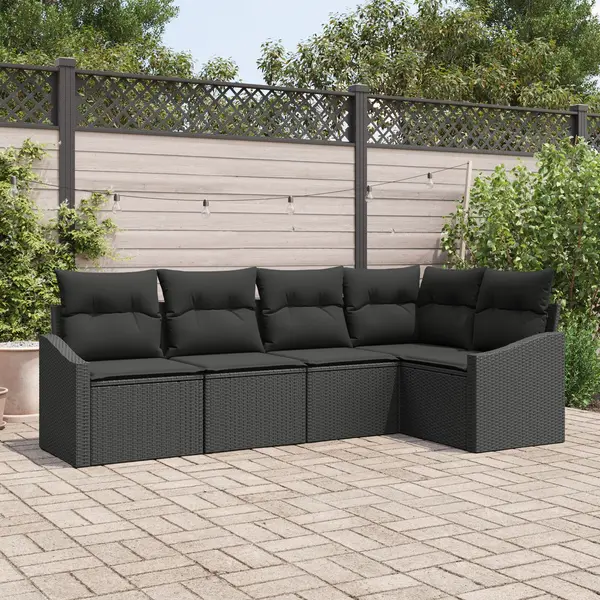 Gossi set de canapea de gradina cu perne negru poliratan