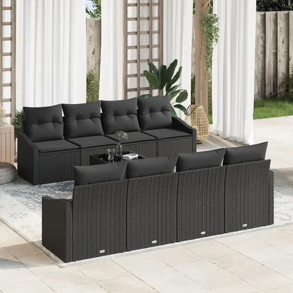 Gossi set de canapea de gradina cu perne negru poliratan