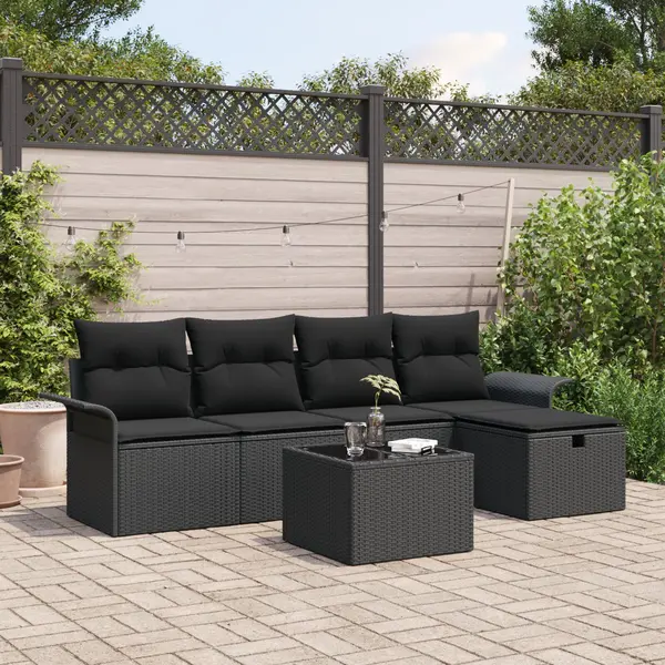 Gossi set de canapea de gradina cu perne negru poliratan