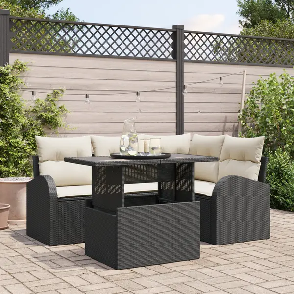 Gossi set de canapea de gradina cu perne negru ratan poli