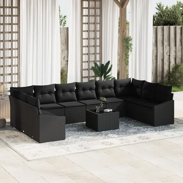 Gossi set de canapea de gradina cu perne negru ratan poli
