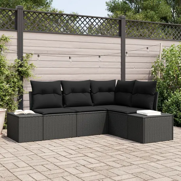 Gossi set de canapea de gradina de 4 piese cu perne din ratan polimeric negru
