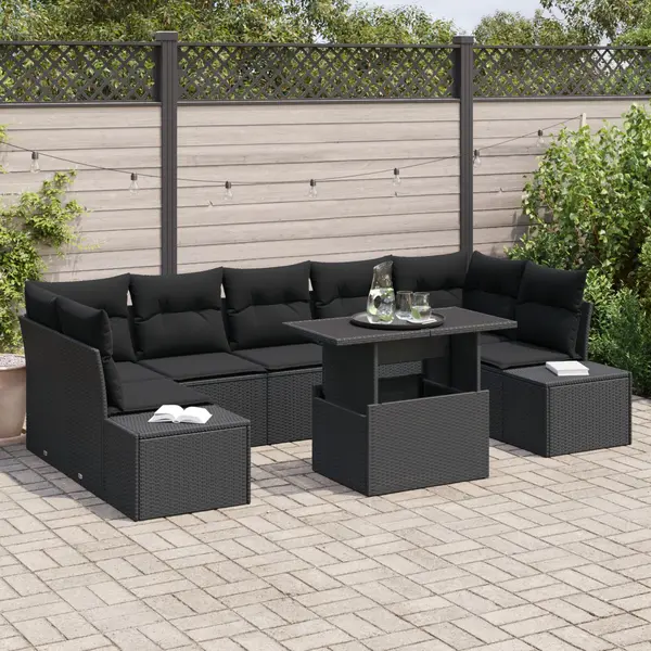 Gossi set de canapea de gradina de 8 piese cu perne poliratan negru