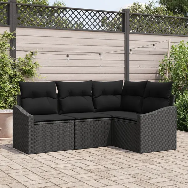 Gossi set de canapea de gradina in 4 piese cu perne ratan negru