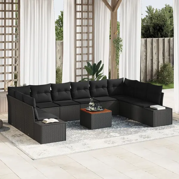 Gossi set de canapea din gradina cu 11 piese si perne negru ratan poliester