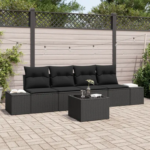 Gossi set de canapea gradina 5 piese cu perne negru poliratan