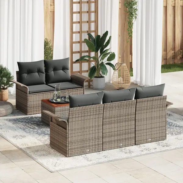 Gossi set de canapea gradina 6 piese cu perne gri din poliratan acacia