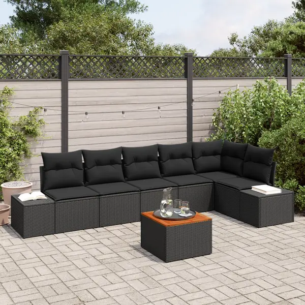 Gossi set de canapea gradina cu 7 piese cu perne negru poliratan acacia