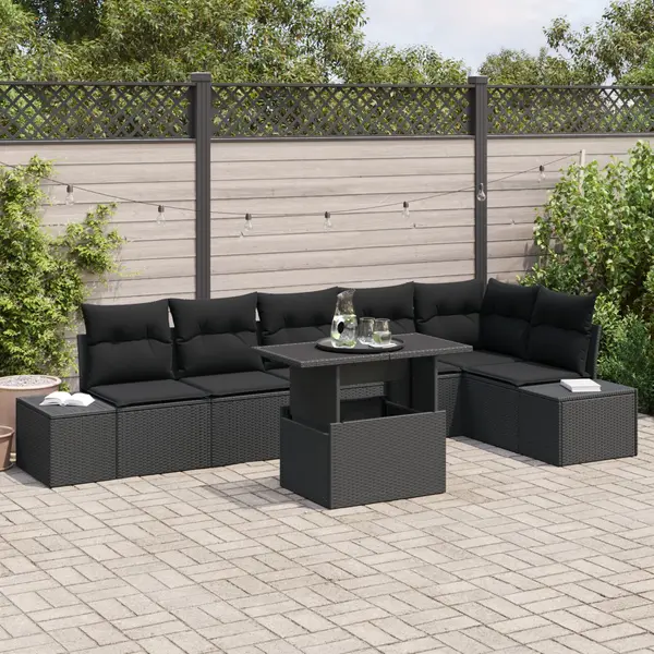 Gossi set de canapea gradina cu perne negru poliratan