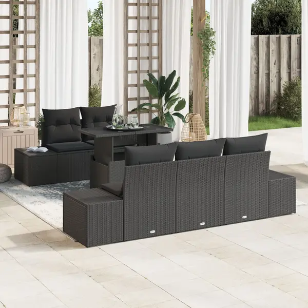 Gossi set de canapea pentru gradina 6 piese cu perne ratan poli negru