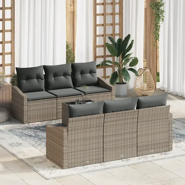 Gossi set de canapea pentru gradina , 7 piese, cu perne, gri, ratan poli