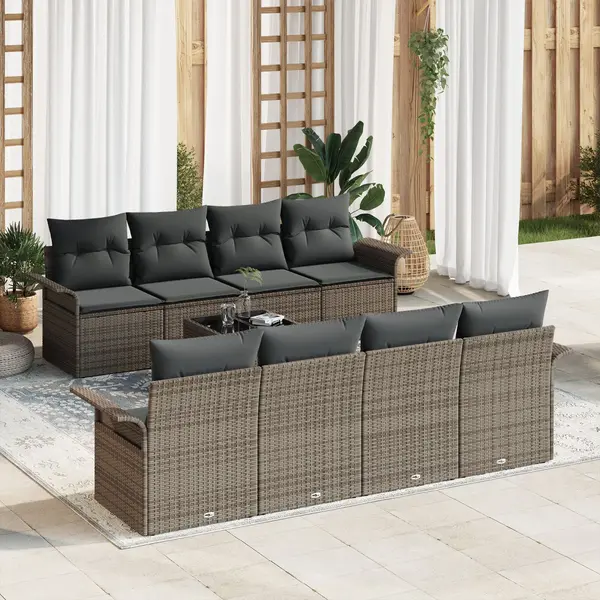 Gossi set de canapea pentru gradina , 9 piese, cu perne, gri, ratan sintetic