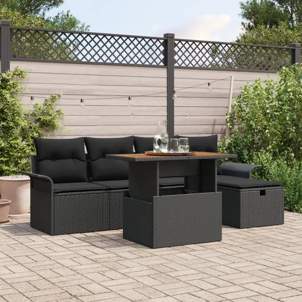 Gossi set de canapea pentru gradina cu 6 piese si perne - poliratan negru