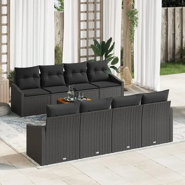 Gossi set de canapea pentru gradina cu 9 piese cu perne negru poli ratan acacia