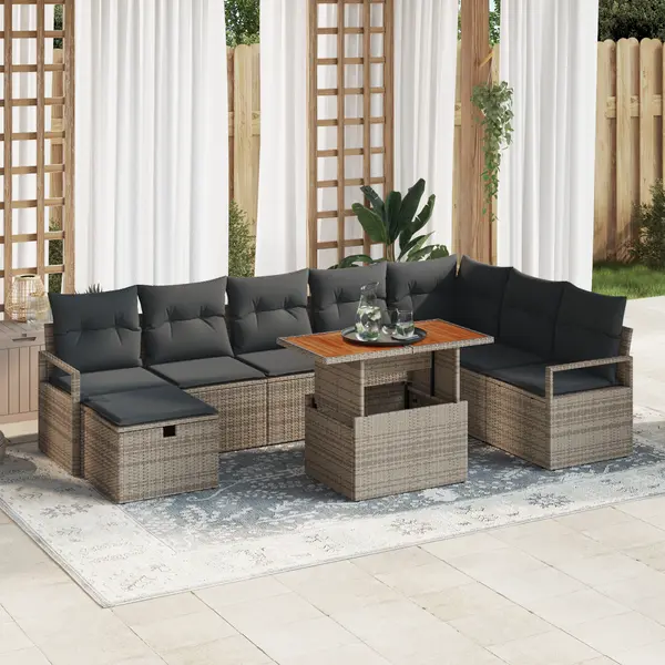 Gossi set de canapea pentru gradina cu 9 piese si perne gri din ratan poly