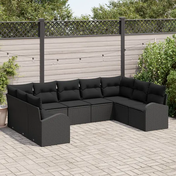 Gossi set de canapea pentru gradina cu 9 piese si perne negre din ratan poli