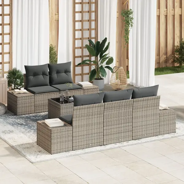 Gossi set de canapea pentru gradina cu perne gri din ratan polimeric