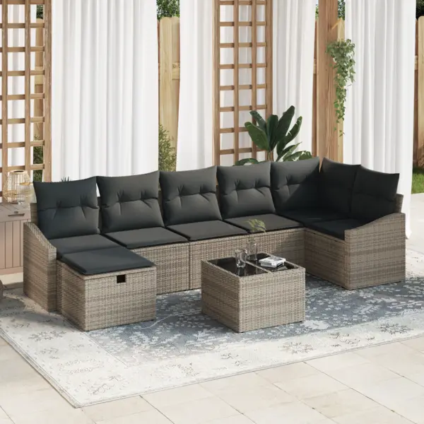 Gossi set de canapea pentru gradina cu pernute gri din ratan poly