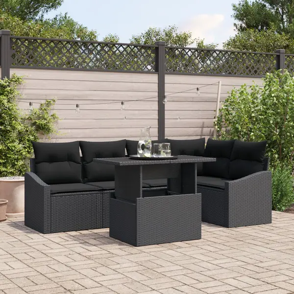 Gossi set de canapea pentru gradina de 6 piese cu perne negru poliratan