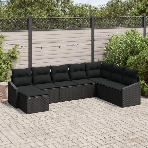 Gossi set de canapea pentru gradina de 8 piese cu perne poliratan negru