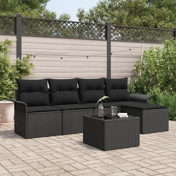 Gossi set de canapea pentru gradina din 6 piese cu perne ratan negru