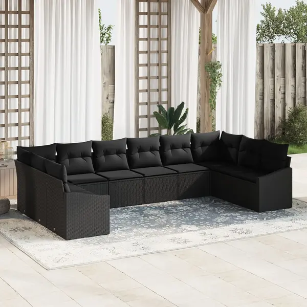 Gossi set de canapea pentru gradina in 10 piese cu perne ratan poliester negru
