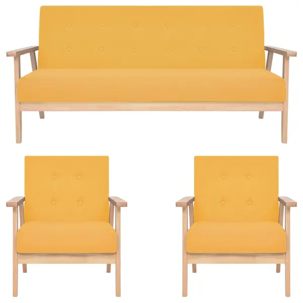 Gossi set de canapele, 3 piese, galben, material textil