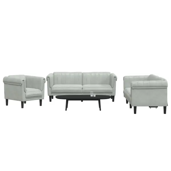 Gossi set de canapele, 3 piese, gri deschis, catifea