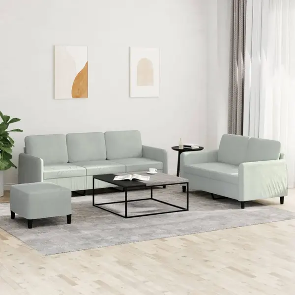 Gossi set de canapele, 3 piese, gri deschis, catifea
