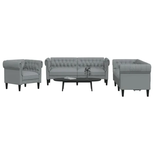 Gossi set de canapele, 3 piese, gri deschis, textil