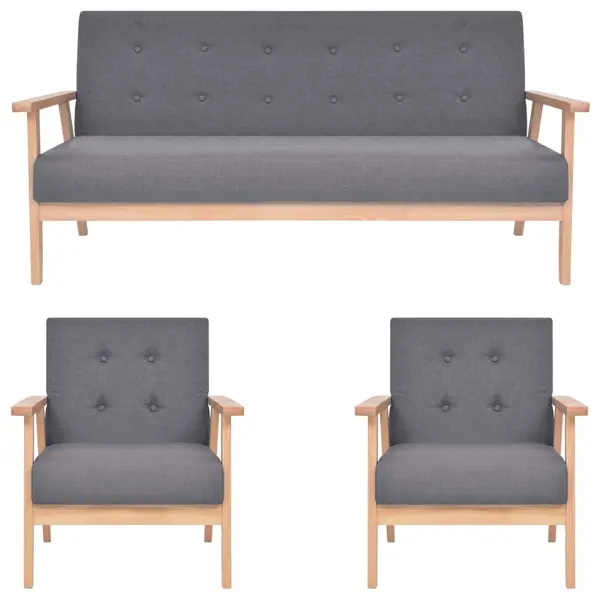 Gossi set de canapele, 3 piese, gri inchis, material textil