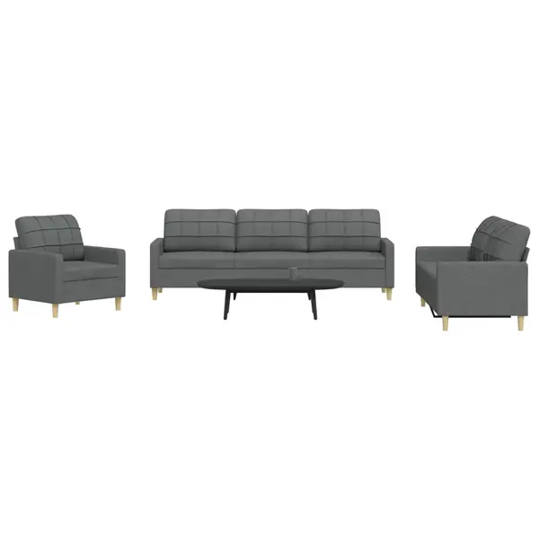Gossi set de canapele, 3 piese, gri inchis, textil