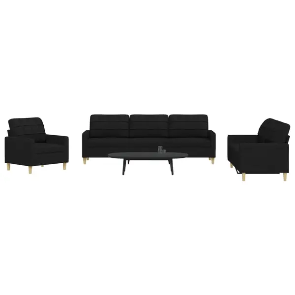Gossi set de canapele, 3 piese, negru, textil