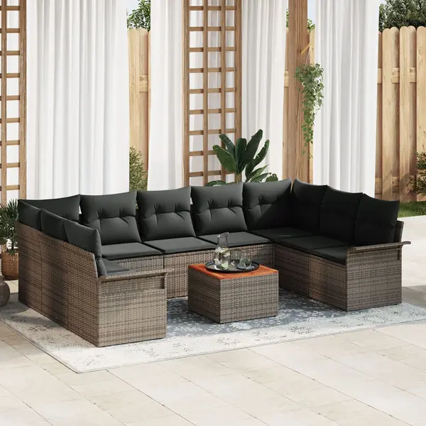 Gossi set de canapele cu 10 piese pentru gradina cu perne gri poliratan acacia