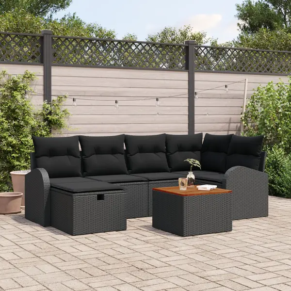 Gossi set de canapele cu 7 piese si perne, negru, ratan poliester
