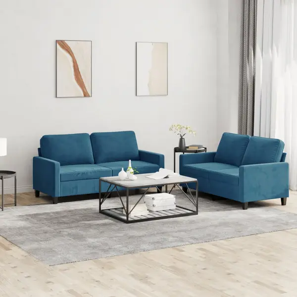 Gossi set de canapele cu perne, 2 piese, albastru, catifea