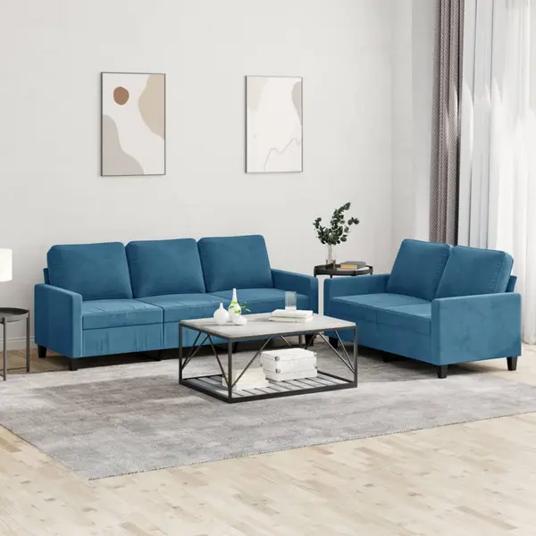 Gossi set de canapele cu perne, 2 piese, albastru, catifea