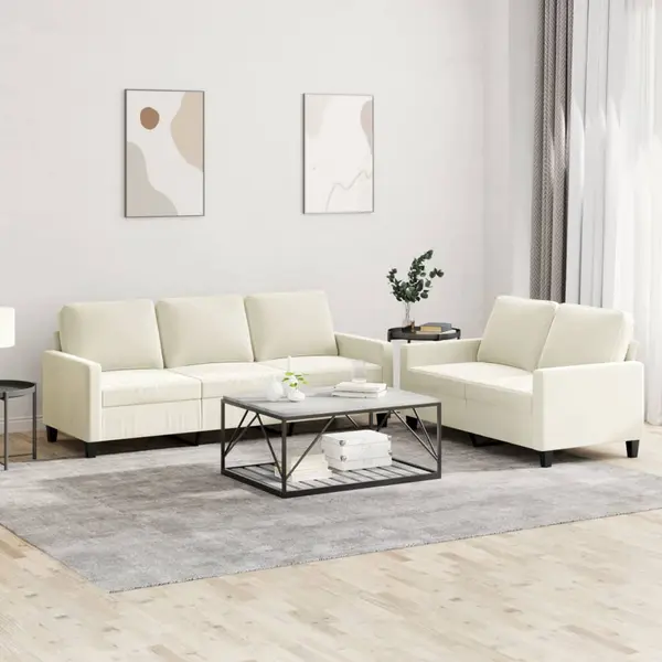 Gossi set de canapele cu perne, 2 piese, crem, catifea