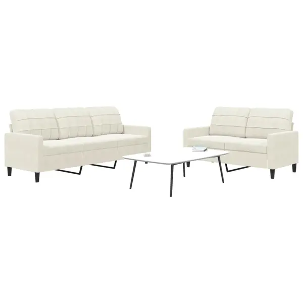 Gossi set de canapele cu perne, 2 piese, crem, catifea