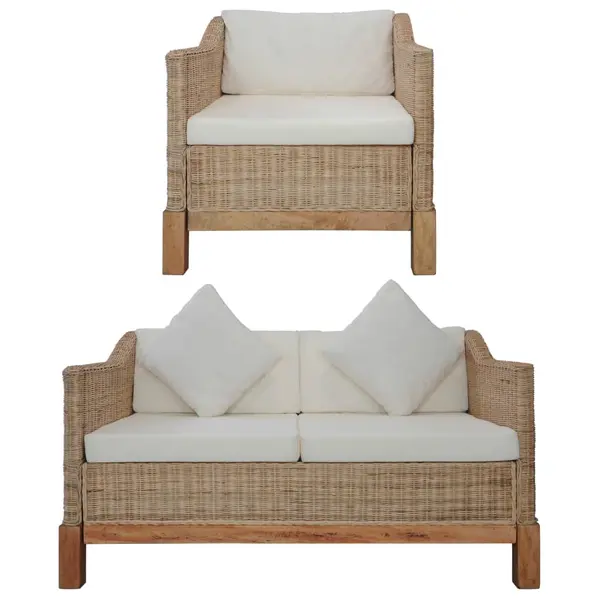 Gossi set de canapele cu perne, 2 piese, culoare naturala, ratan