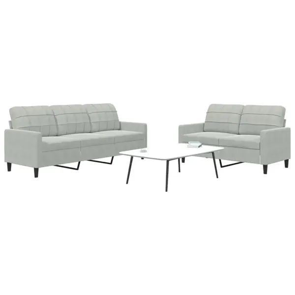 Gossi set de canapele cu perne, 2 piese, gri deschis, catifea