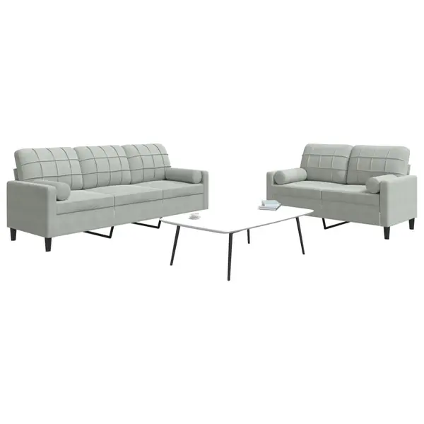 Gossi set de canapele cu perne, 2 piese, gri deschis, catifea