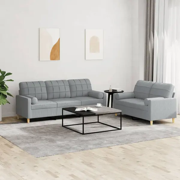 Gossi set de canapele cu perne, 2 piese, gri deschis, material textil