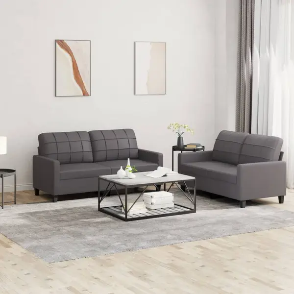 Gossi set de canapele cu perne, 2 piese, gri, piele ecologica