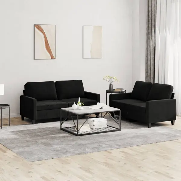 Gossi set de canapele cu perne, 2 piese, negru, catifea