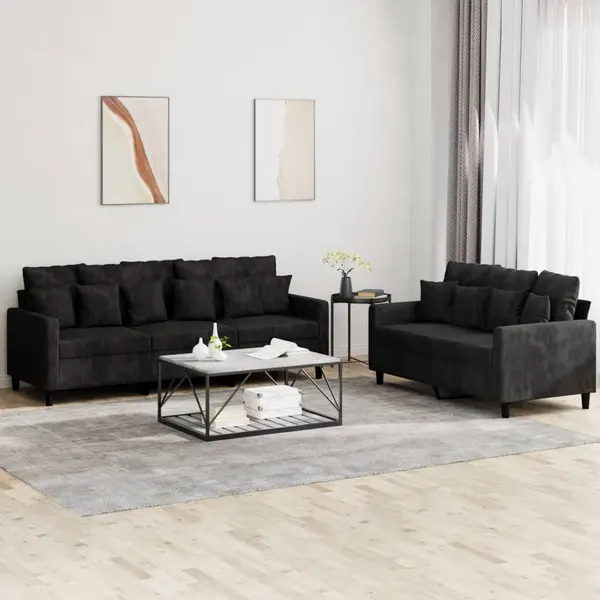Gossi set de canapele cu perne, 2 piese, negru, catifea