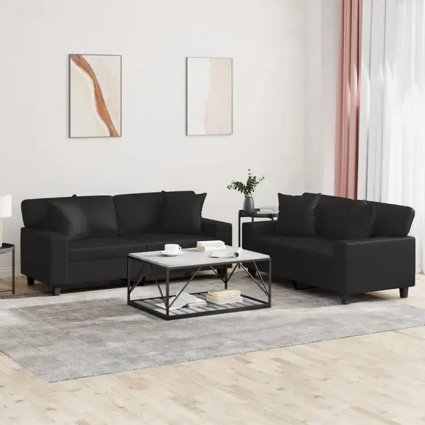 Gossi set de canapele cu perne, 2 piese, negru, piele ecologica